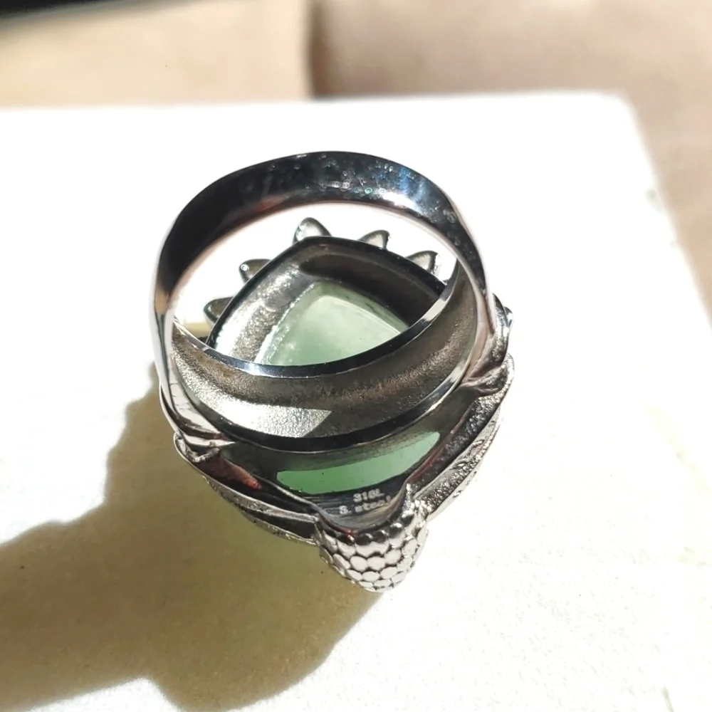 Green Aventurine Peacock Ring Stainless Steel Multigemstone